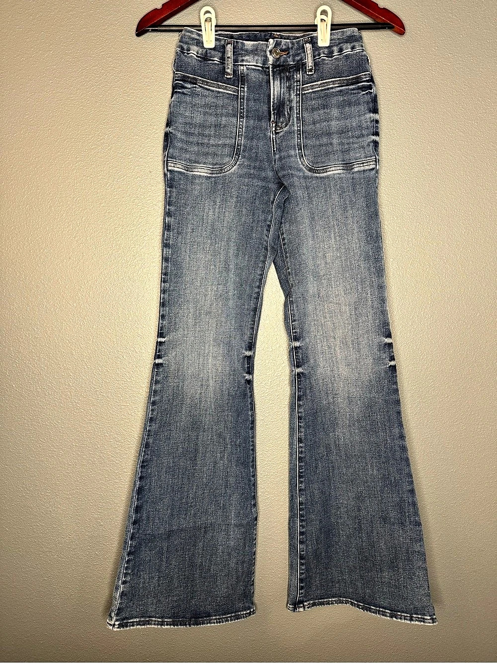 Express 70s Flare Jeans Womens S 0 2 4 Light Wash Mid Rise FlexX Stretch